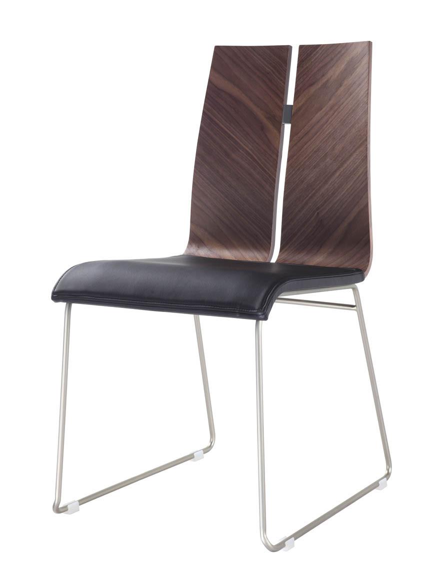 Natural Walnut and Black Faux Leather Metal Dining Chair