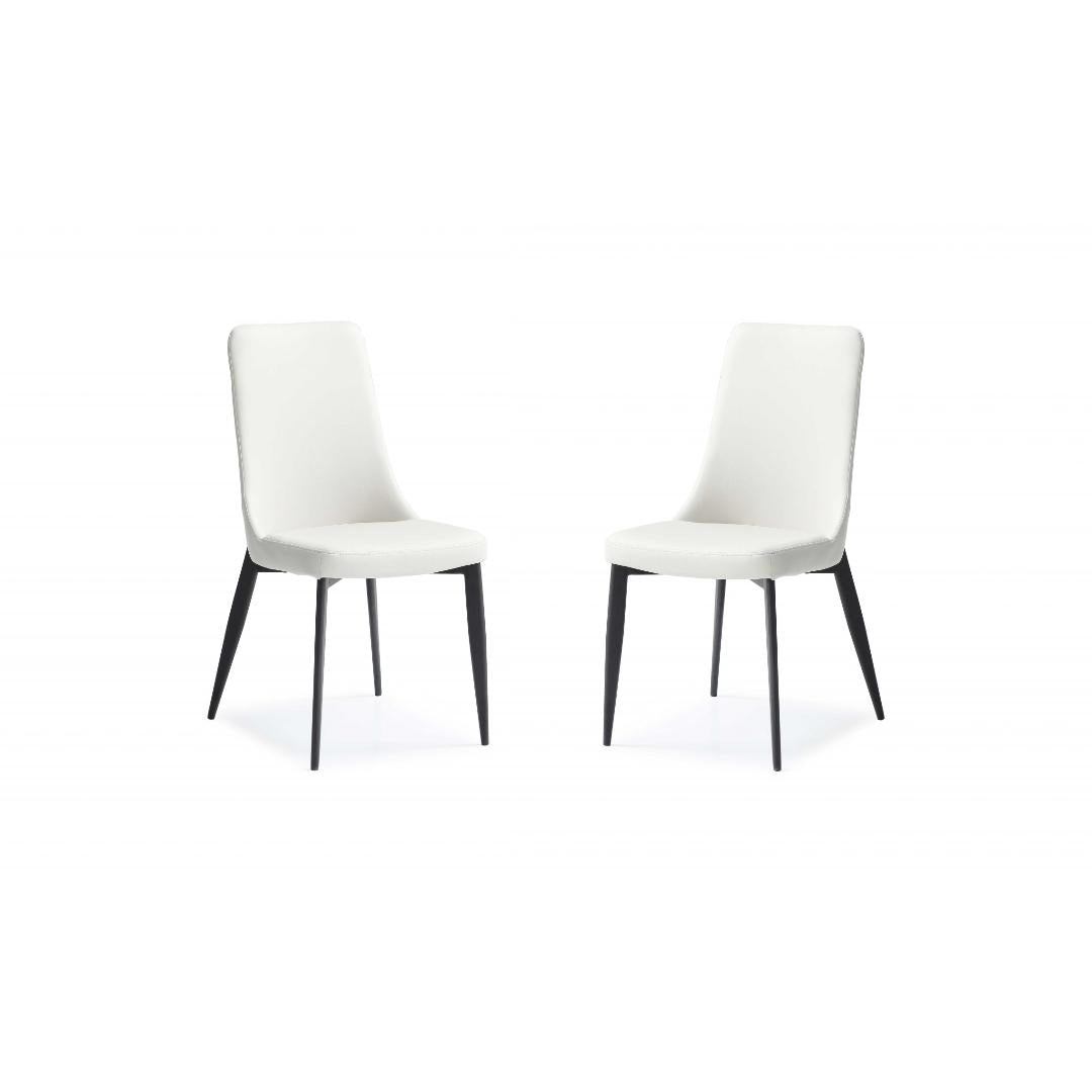 Set of 2 White Faux Leather Metal Dining Chairs