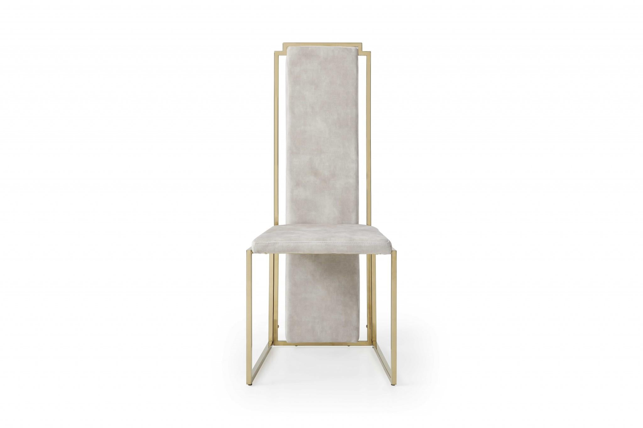 Set of 2 Ultra Modern Beige Suede and Gold Dining Chairs