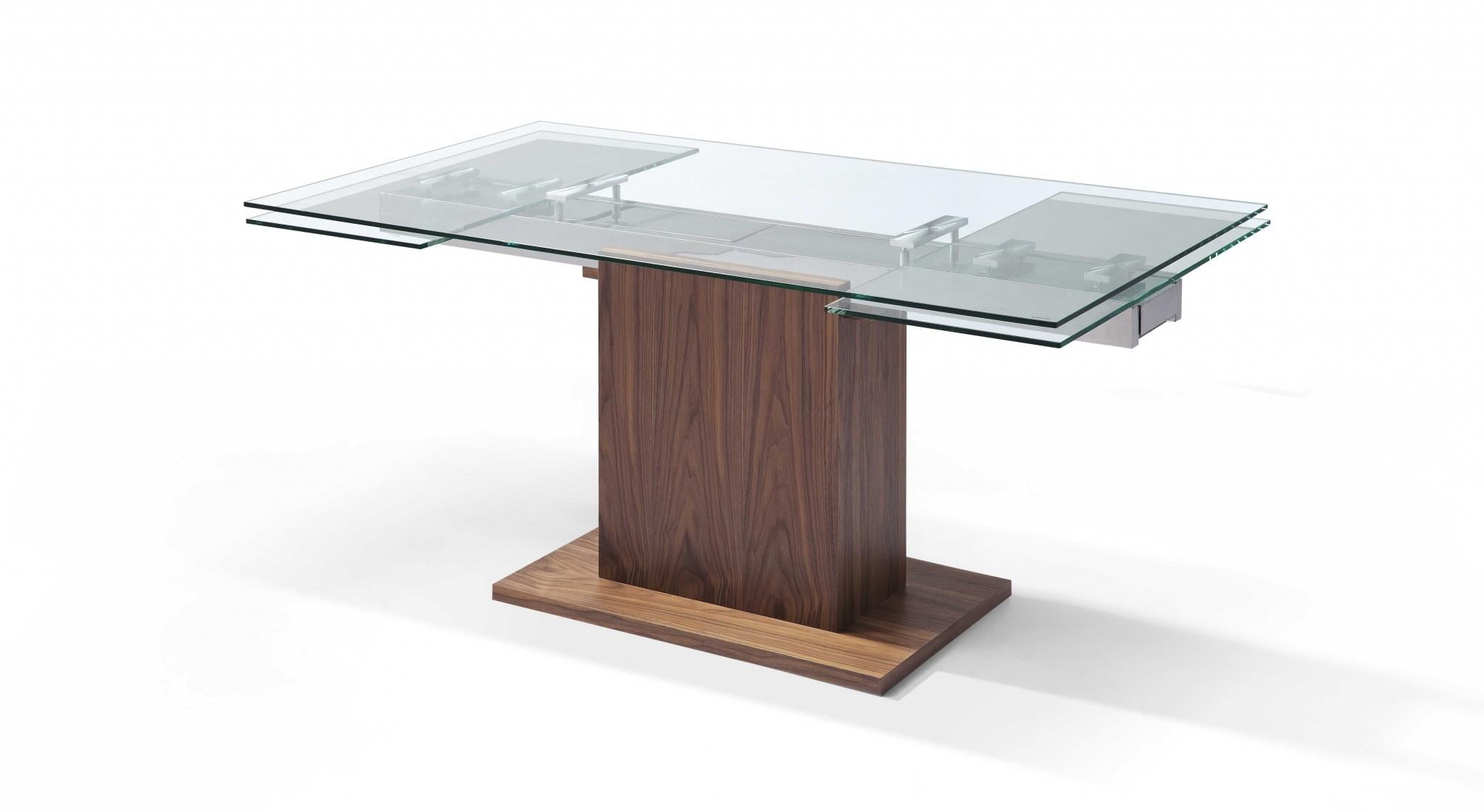 Contemporary Glass Extendable Pedestal Dining Table