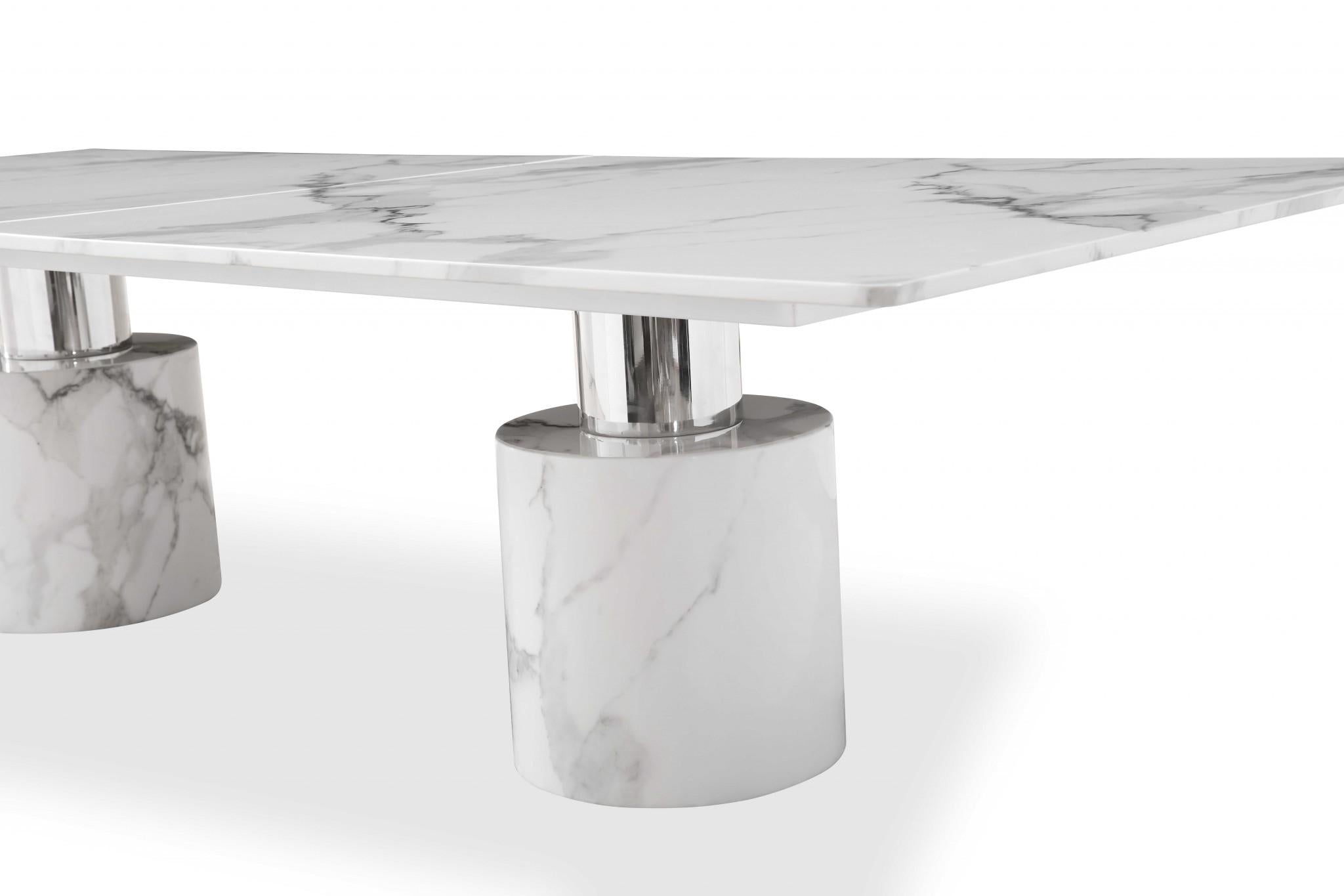 120 X 48 X 30 White Marble Stainless Steel Dining Table