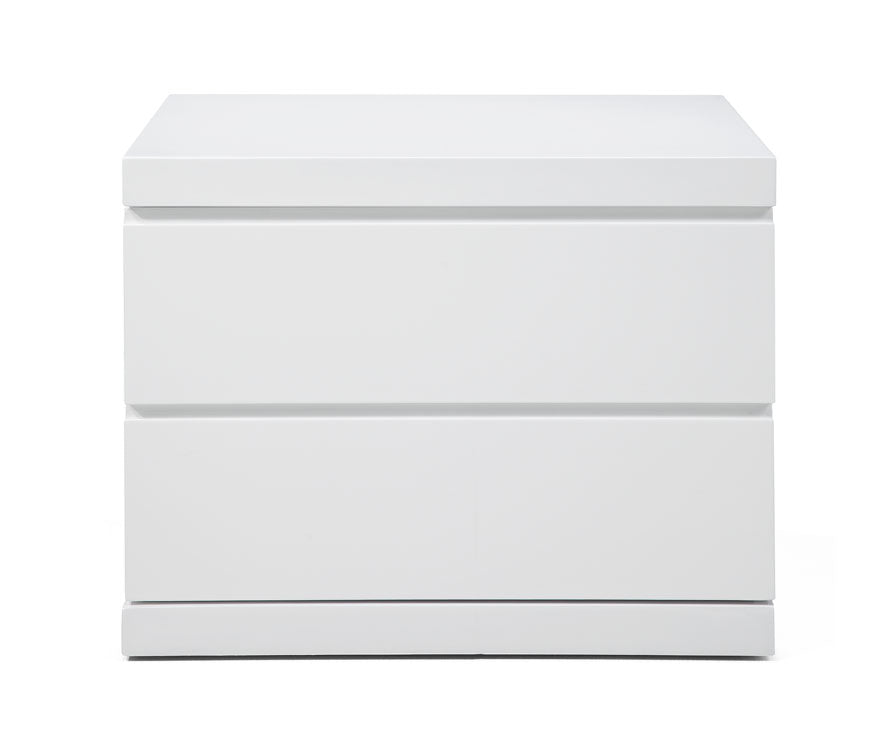 Modern White High Gloss Finish 2 Drawer Nightstand