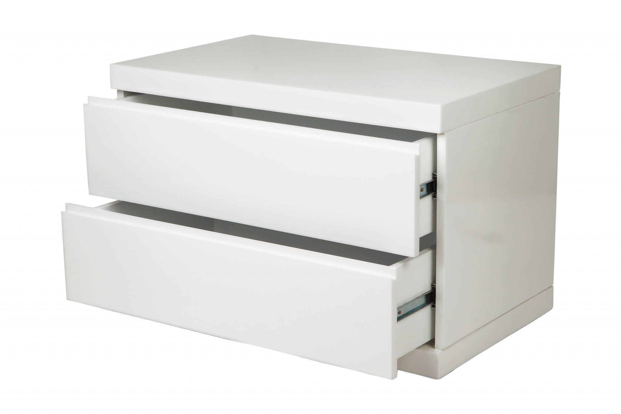 Modern White High Gloss Finish 2 Drawer Nightstand