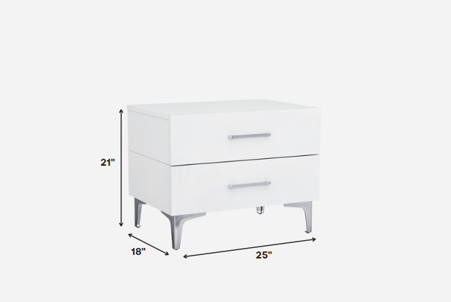 25 X 18 X 21 Gloss White Stainless Steel Nightstand