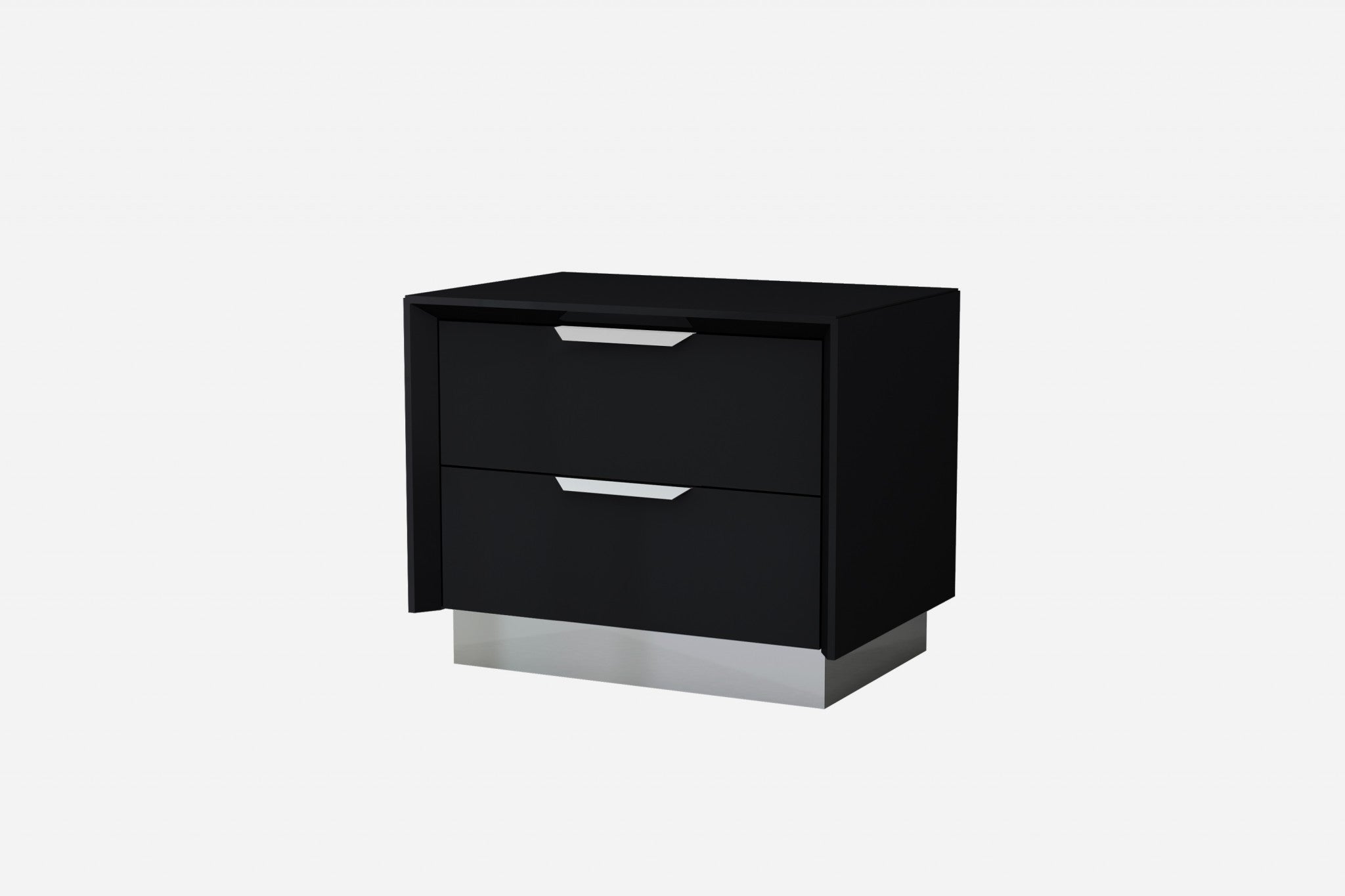 Black and Stainless Steel Two Drawer Nightstand