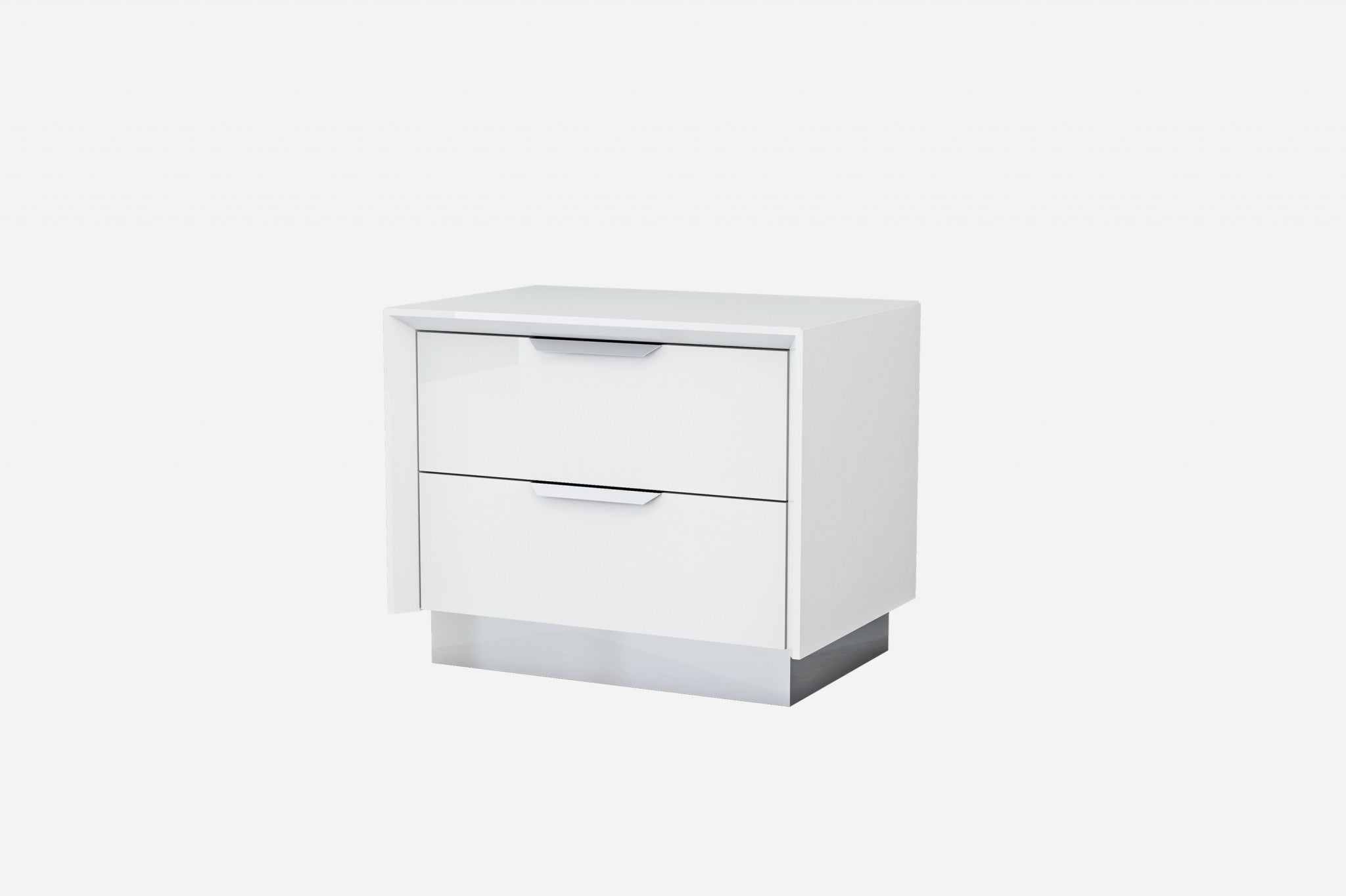 White and Stainless Steel Two Drawer Nightstand