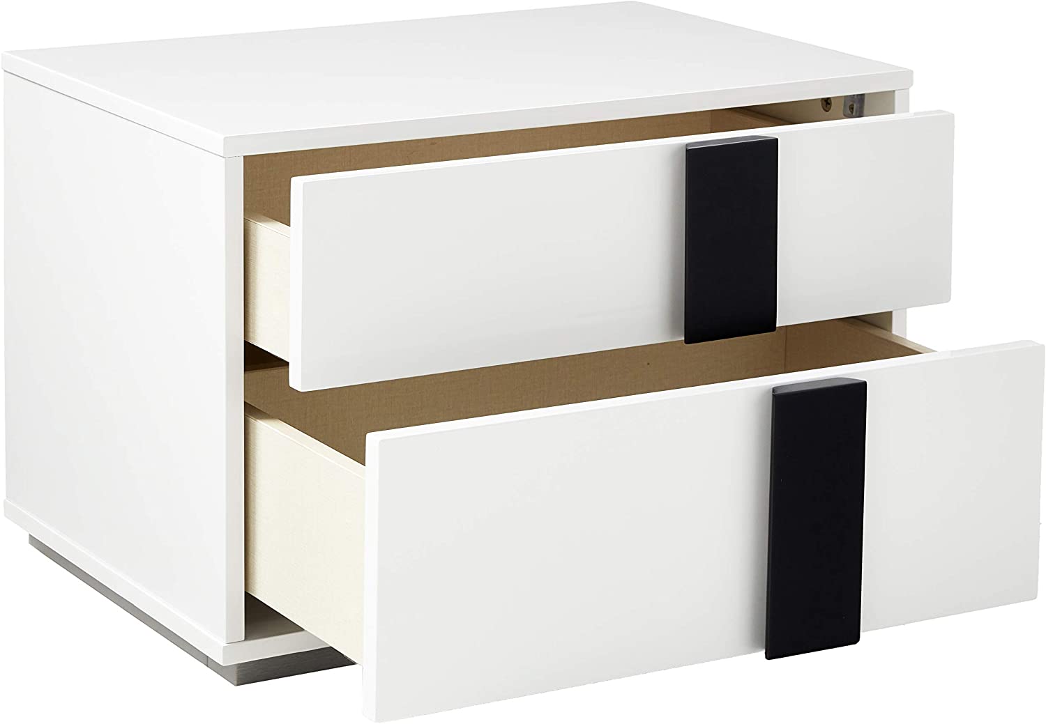 Contemporary White and Black 2 Drawer  Nightstand