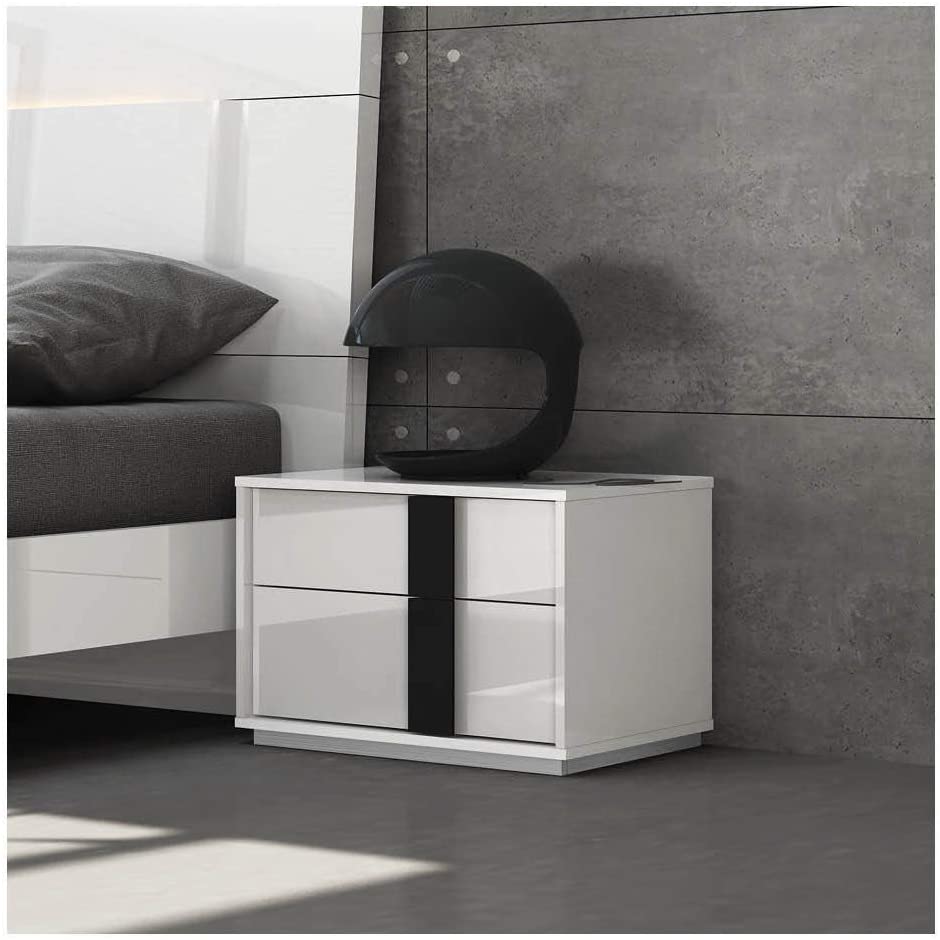 Contemporary White and Black 2 Drawer  Nightstand