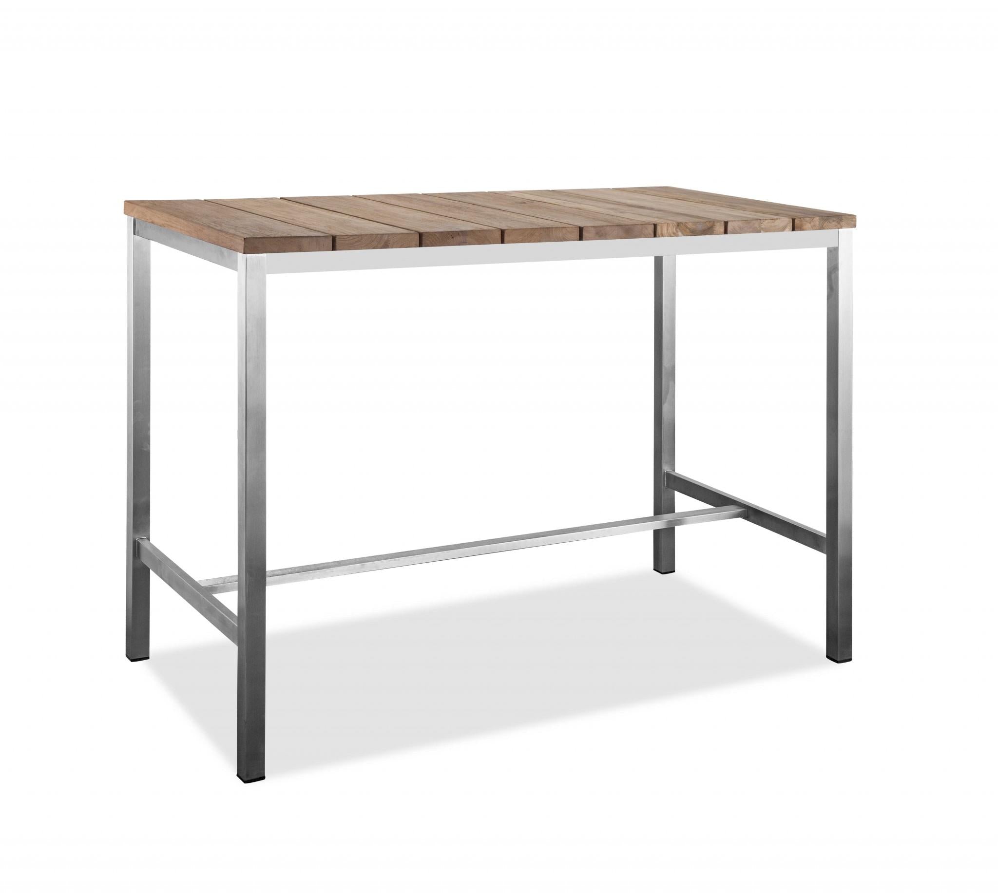 55 X 27 X 42 Teak Wood & Stainless Steel Bar Table