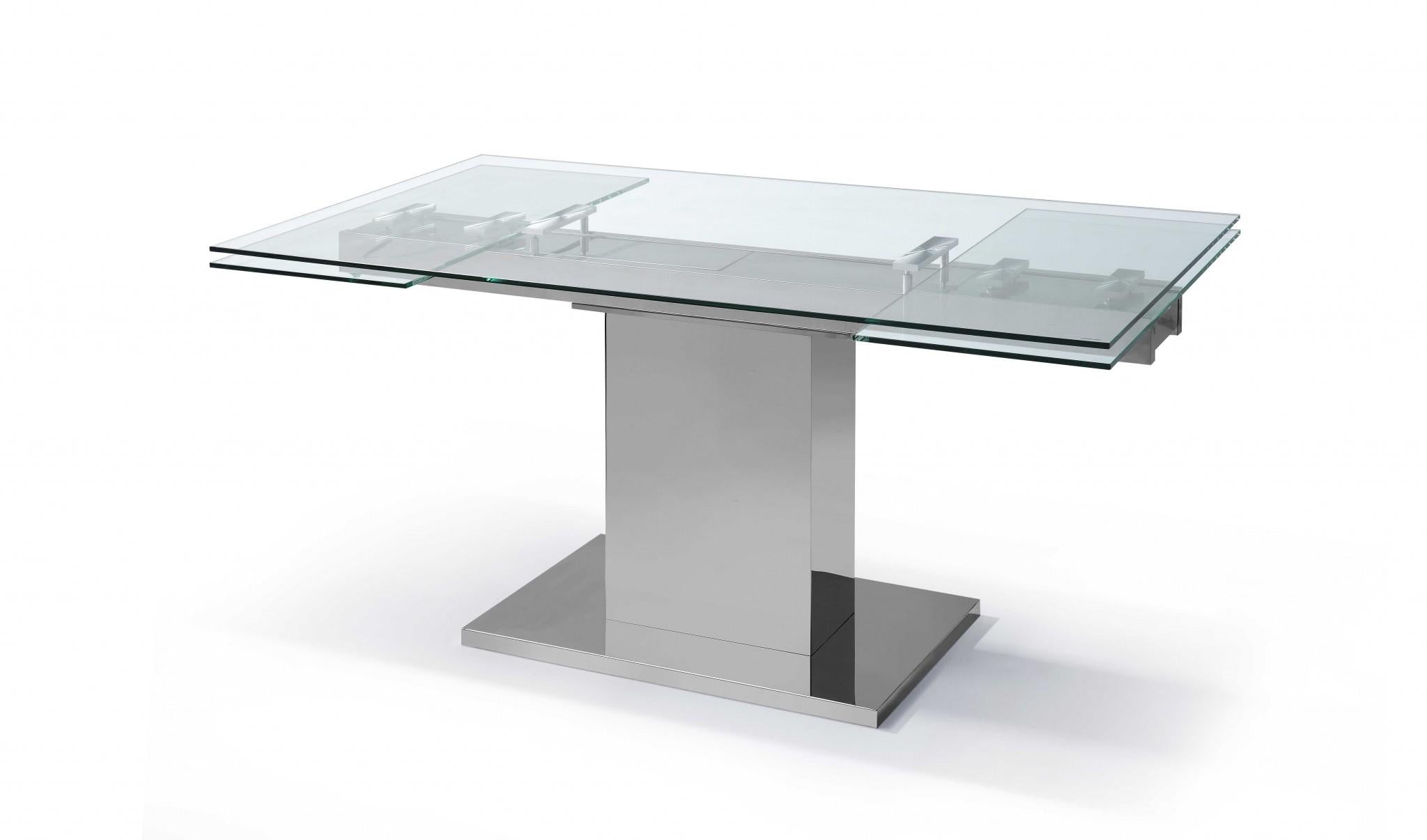 55 X 35 X 30 clear Glass Stainless Steel Extendable Dining Table