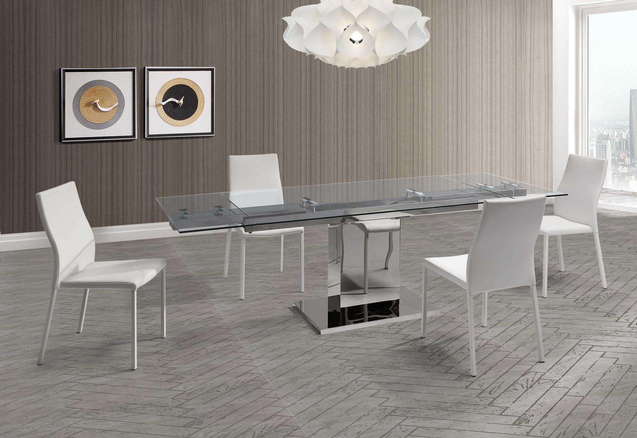 55 X 35 X 30 clear Glass Stainless Steel Extendable Dining Table