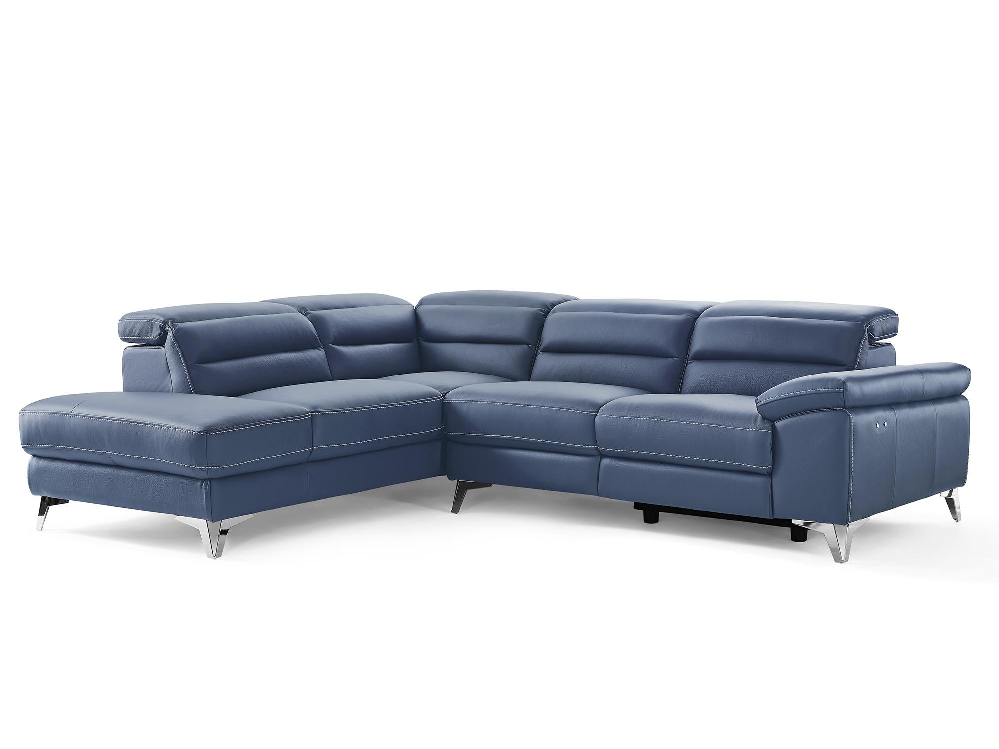 109 X 88 X 31 X 40 Navy Blue Leather Sectional