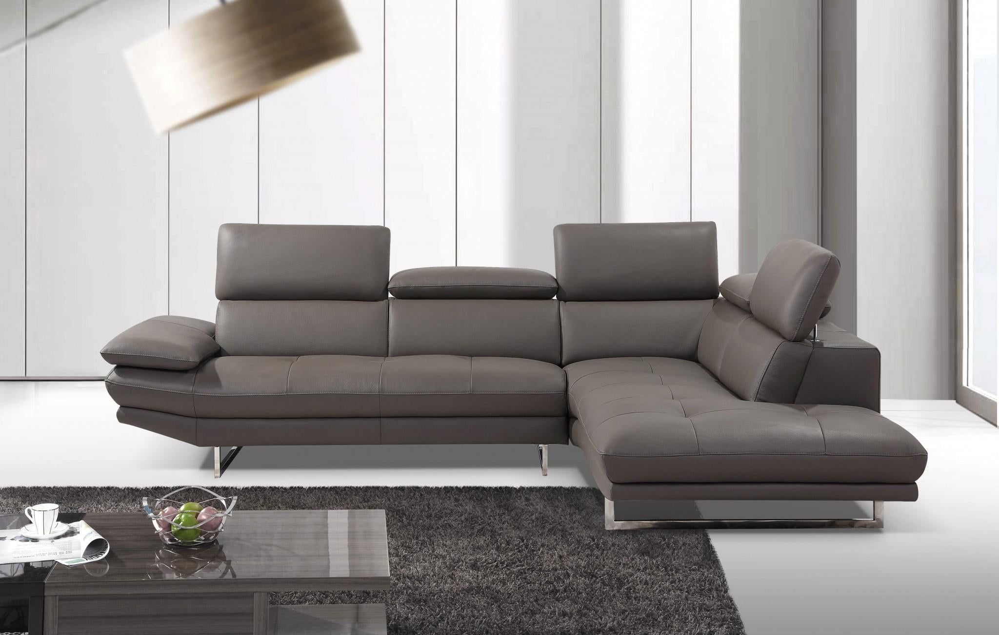 110 X 88 X 29 X 37 Dark Gray Leather Sectional and Chaise