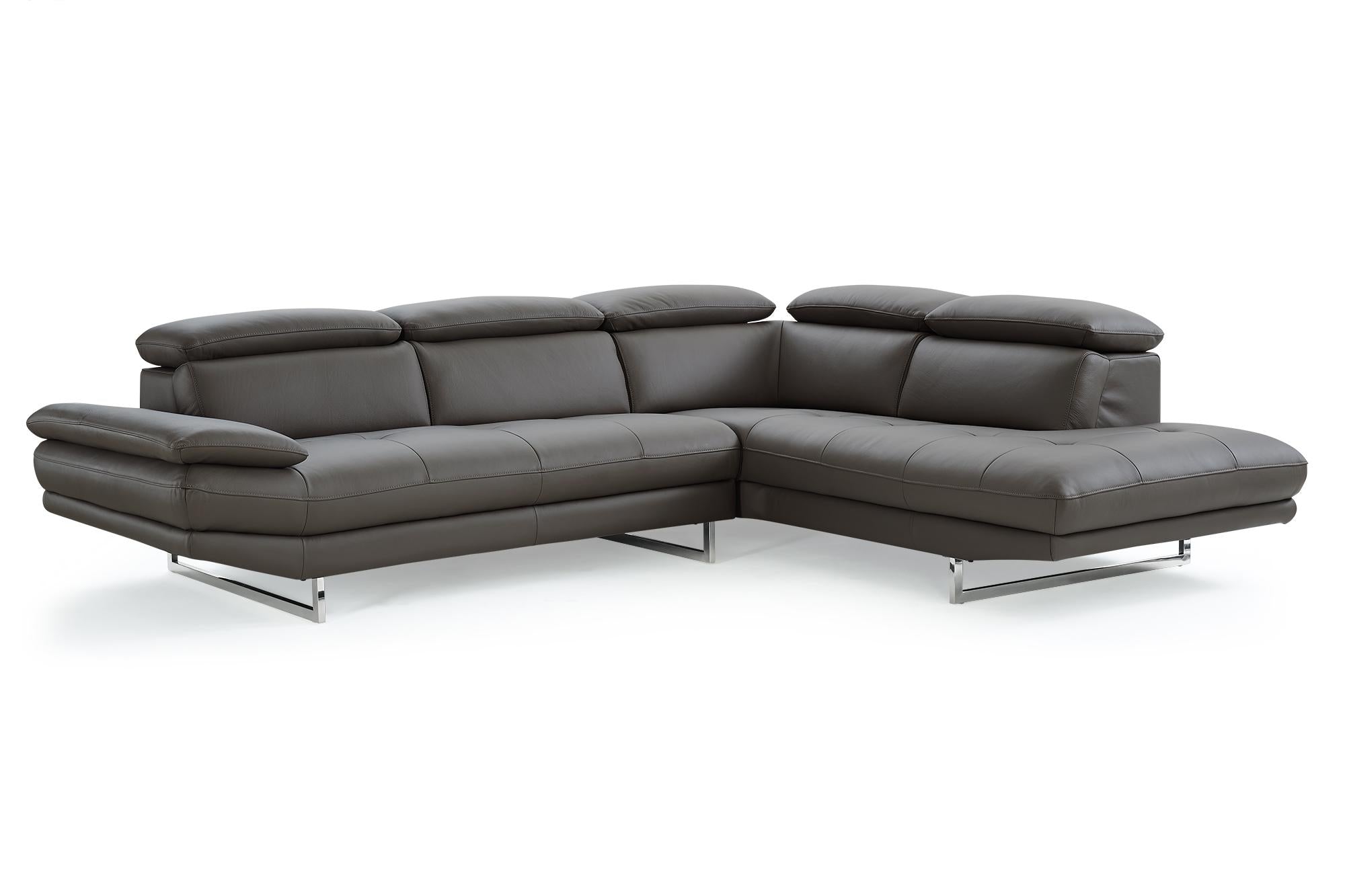 110 X 88 X 29 X 37 Dark Gray Leather Sectional and Chaise