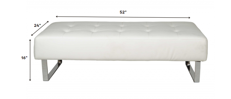 52 X 24 X 16 White Faux Leather Bench