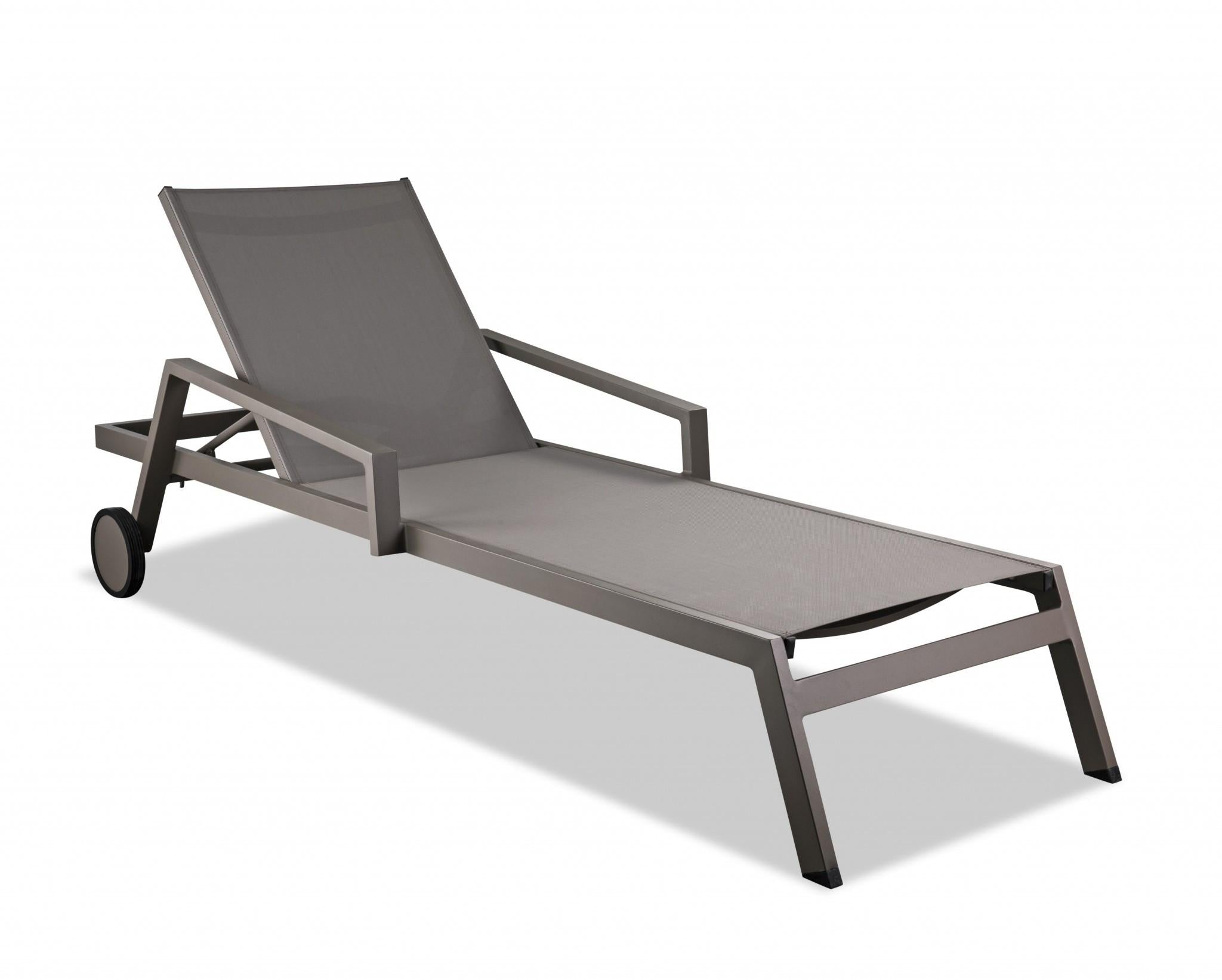 Set of 2 Taupe Modern Aluminum Chaise Lounges