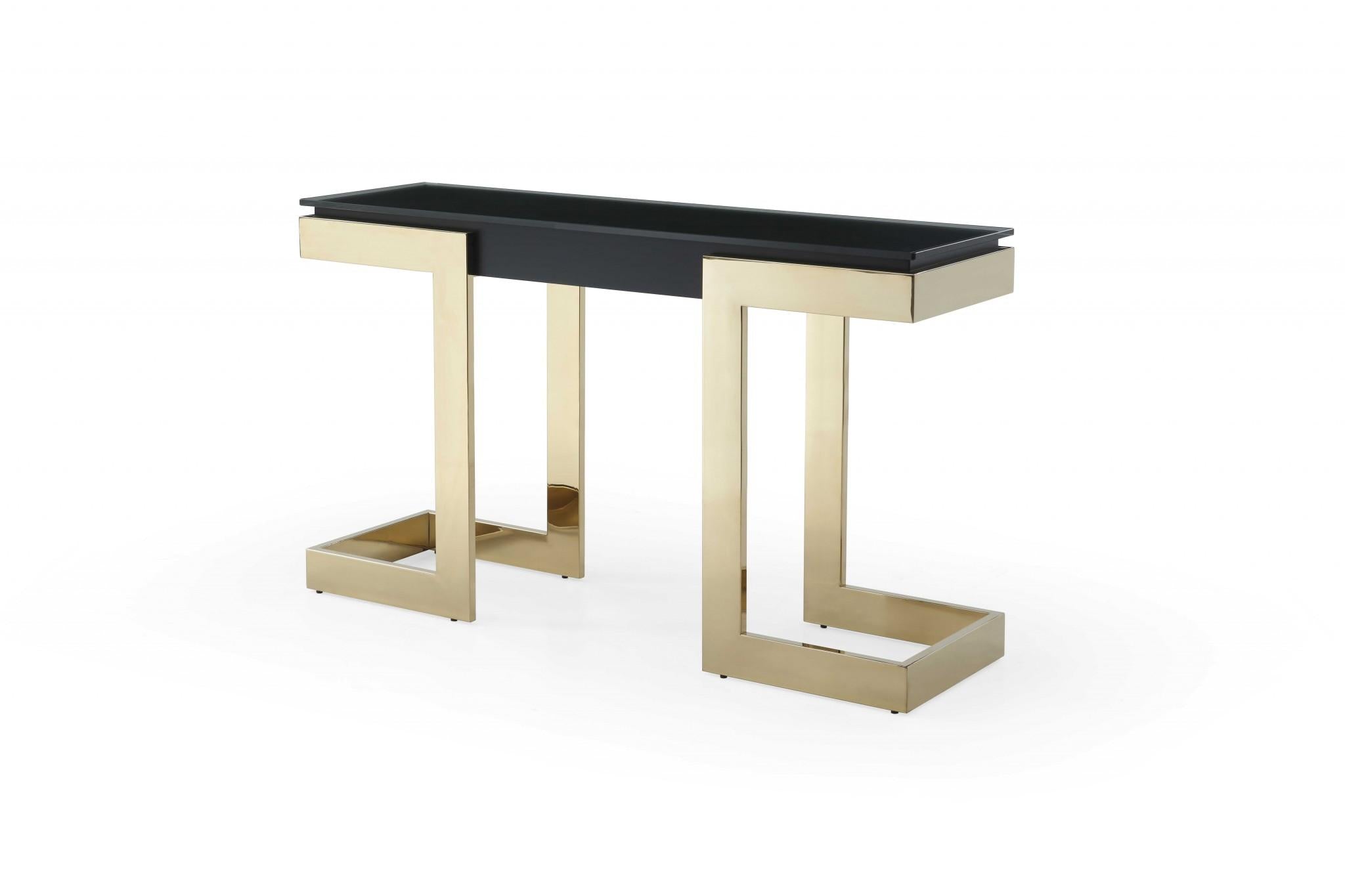 52 X 18 X 43 Black Polished Gold Stainless Console