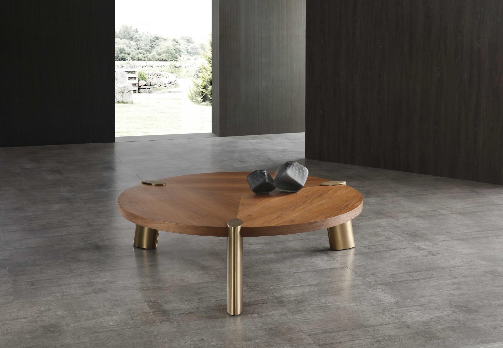 55 X 55 X 17 Walnut Stainless Steel Coffee Table