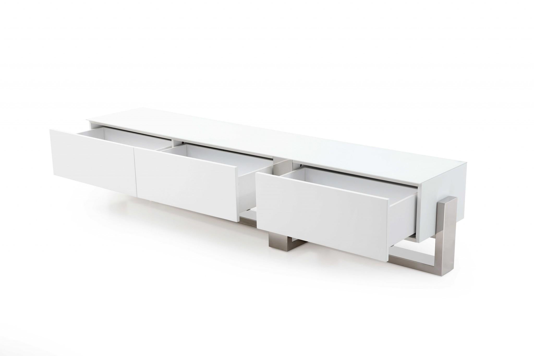 91 X 18 X 19 White Stainless Steel TV Unit