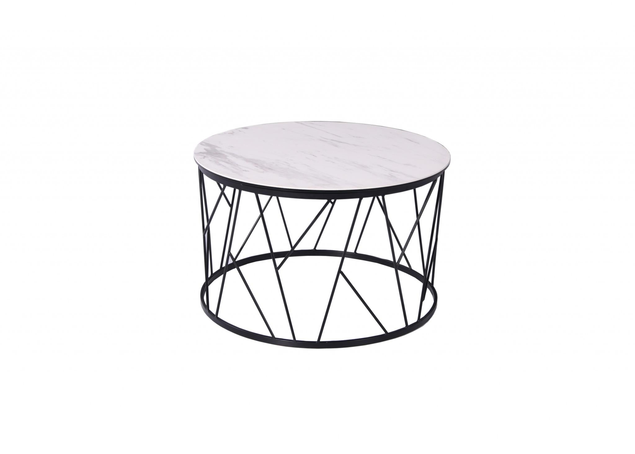 23 X 23 X 16 White   Black Ceramic Iron Side Table