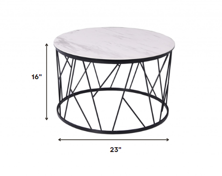 23 X 23 X 16 White   Black Ceramic Iron Side Table