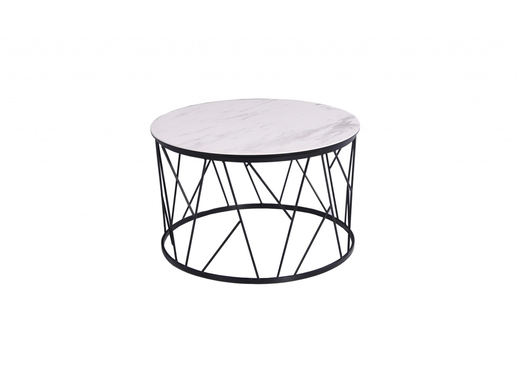 23 X 23 X 16 White   Black Ceramic Iron Side Table