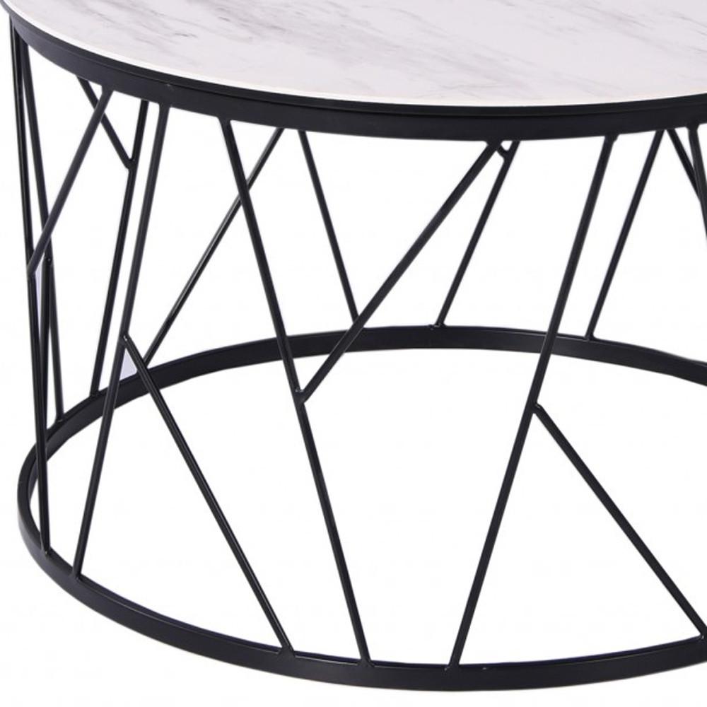 23 X 23 X 16 White   Black Ceramic Iron Side Table