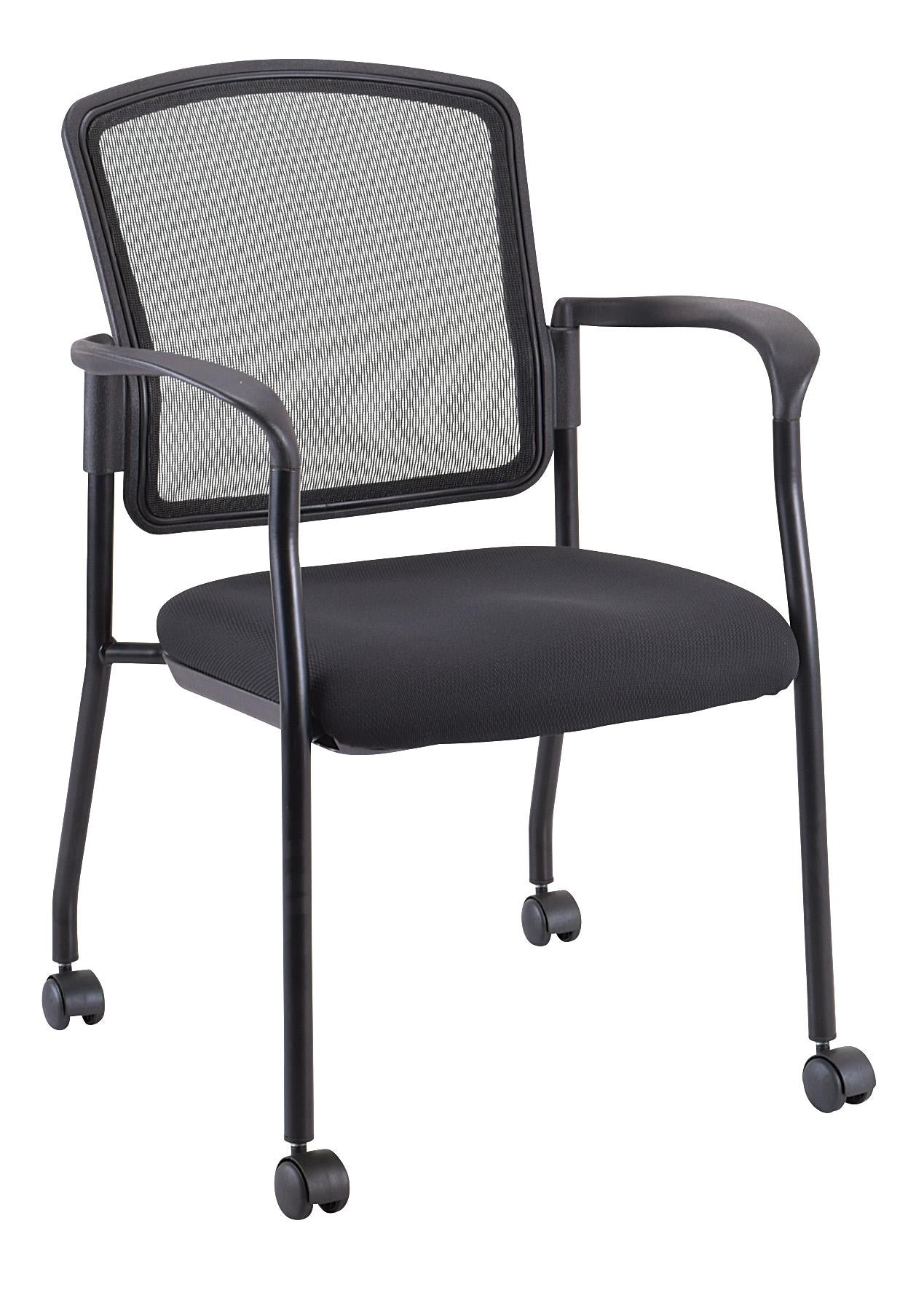 Black Mesh Fabric Rolling Guest Arm Chair