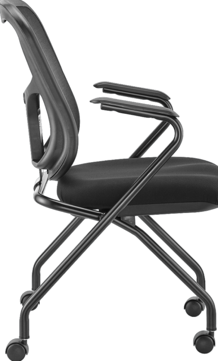 Set of 2 Ergonomic Black Mesh Rolling Arm Chairs