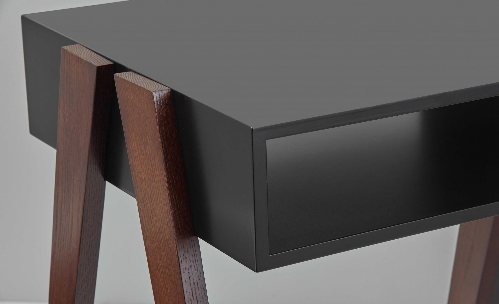 Modern Retro Black and Walnut Finish Coffee Table