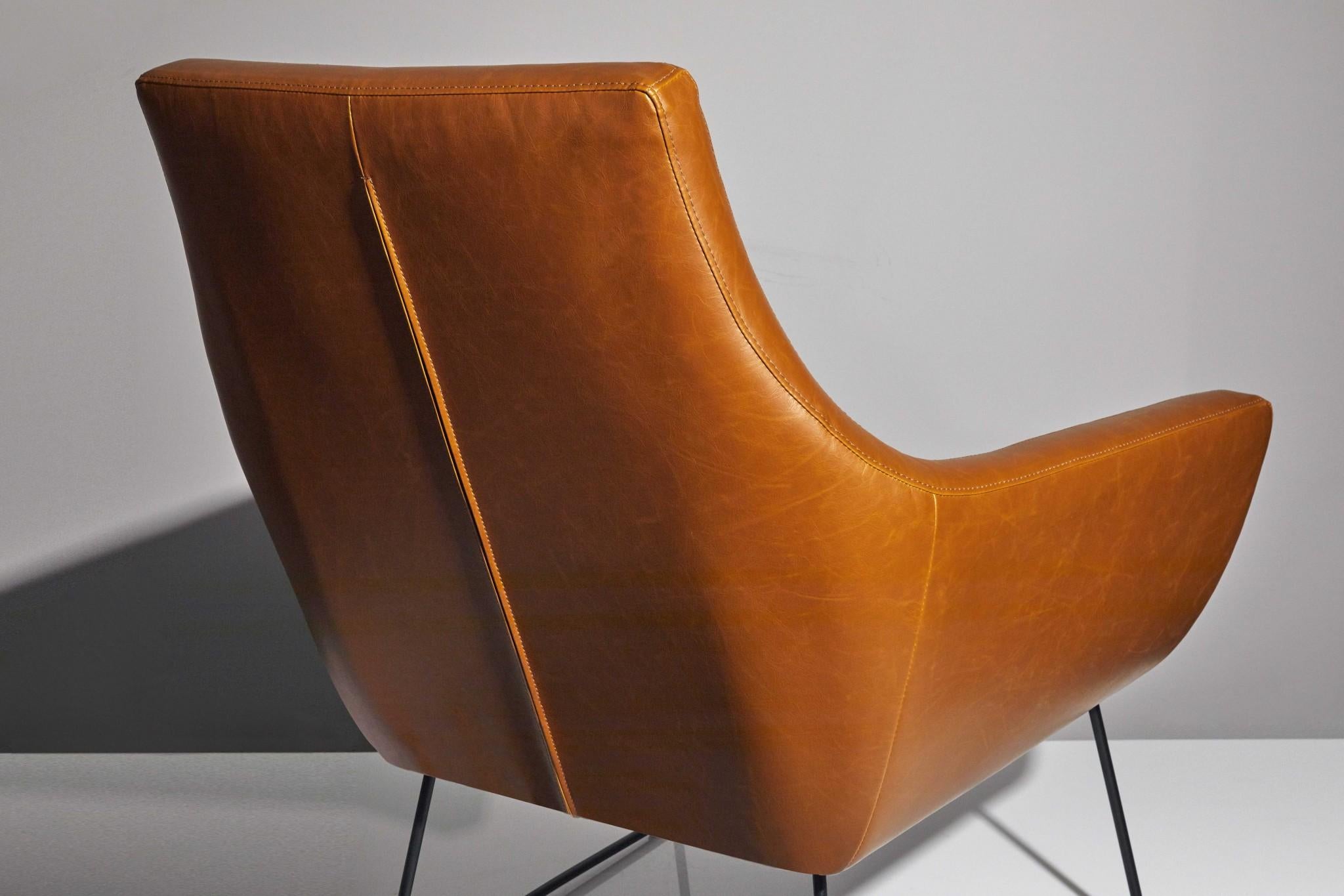 Retro Mod Distressed Camel Faux Leather Arm Chair