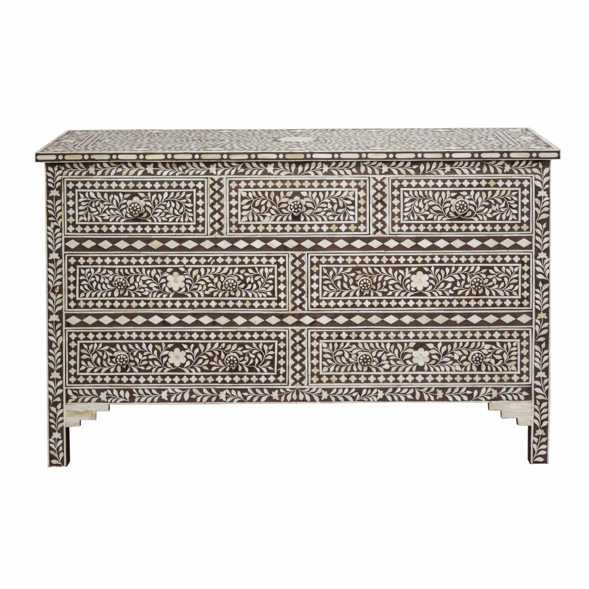 Moroccan Brown and White Bone Buffet or Dresser