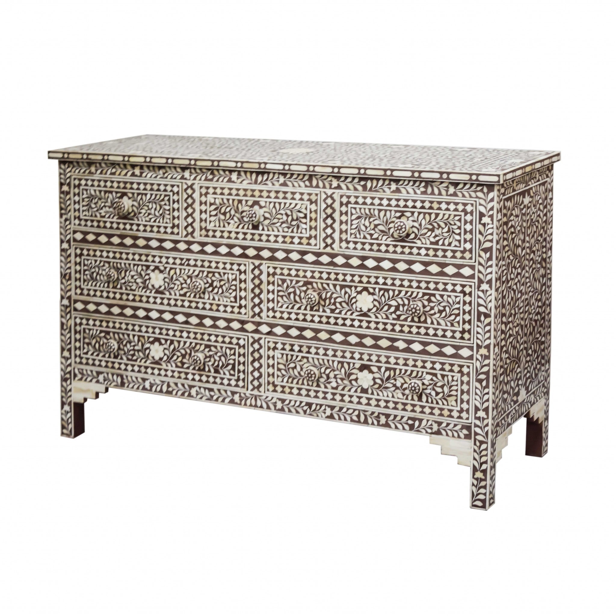 Moroccan Brown and White Bone Buffet or Dresser