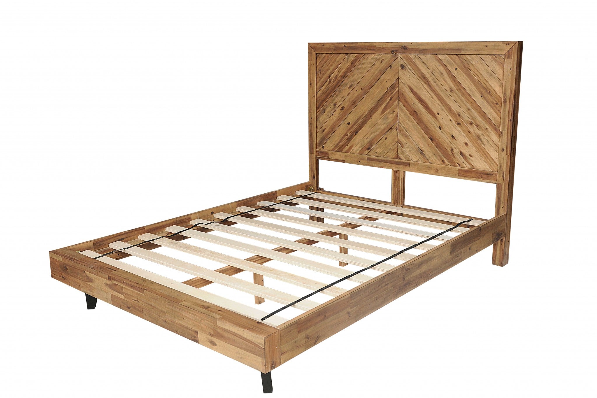 Natural Acacia Wood Modern Metal King Size Bed Default Title