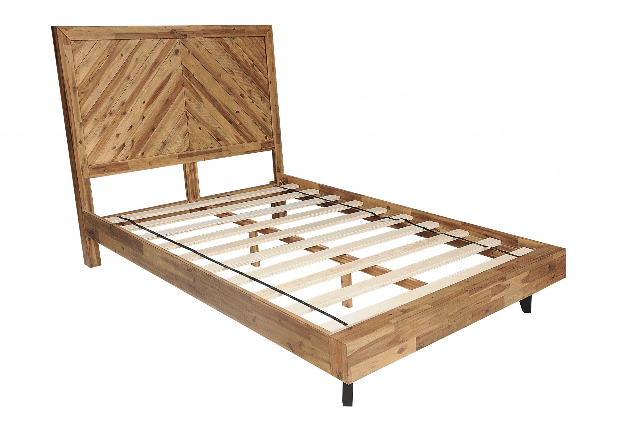 Natural Acacia Wood Modern Metal King Size Bed