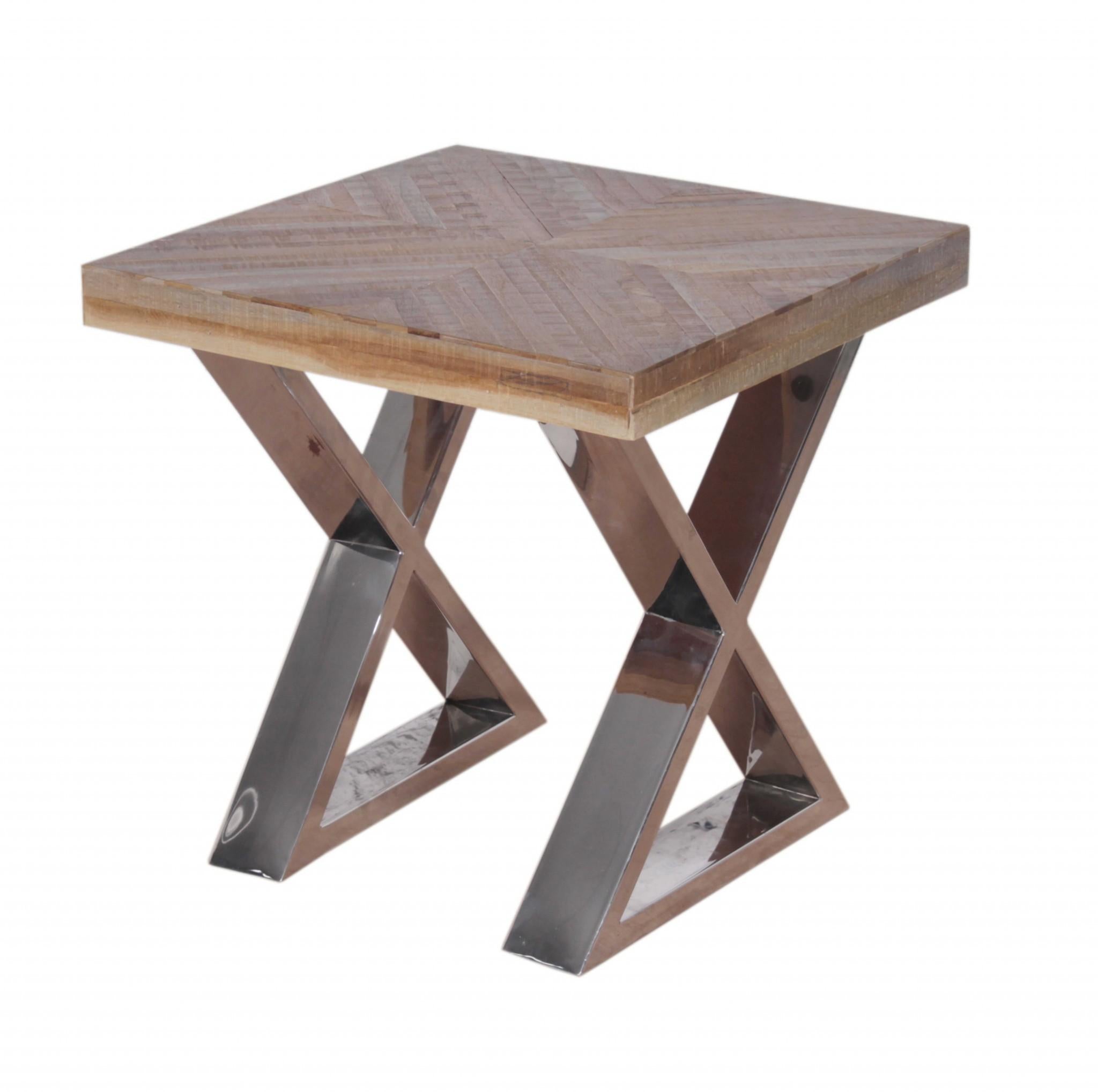 Multi Grain Wood and Chrome End or Side Table