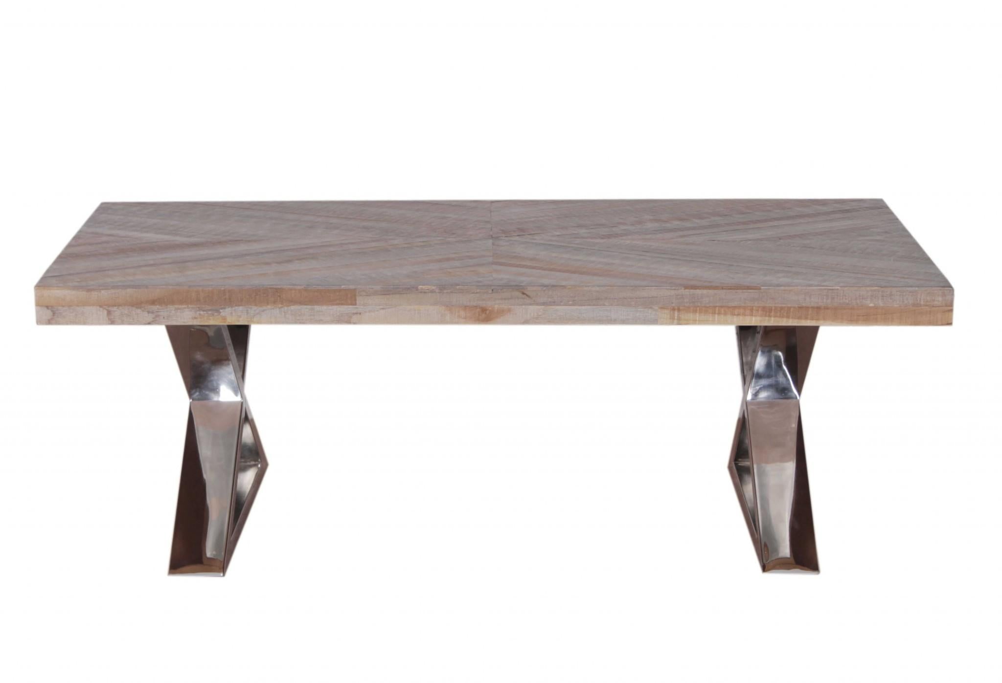 Teak and Chrome X Leg Coffee Table