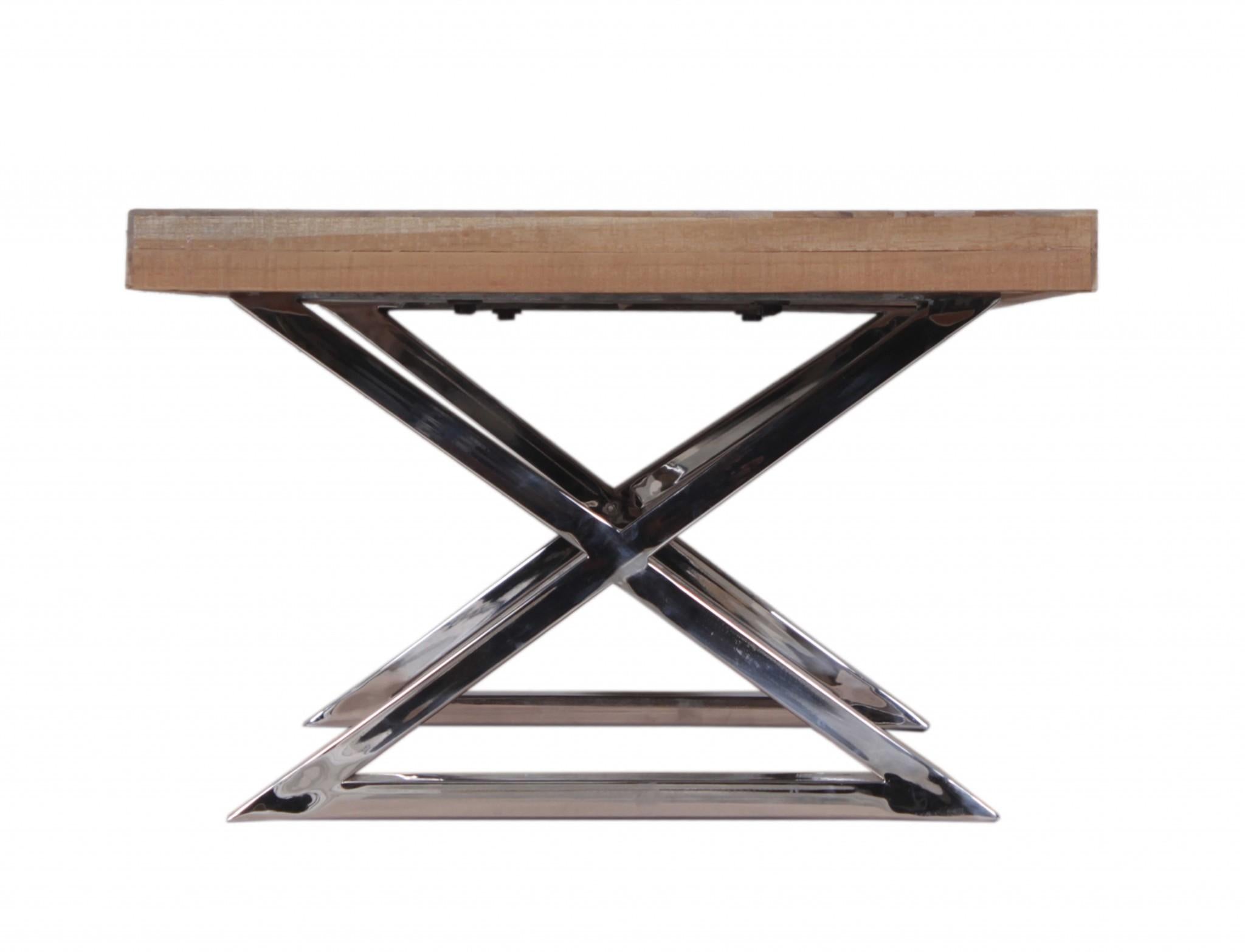 Teak and Chrome X Leg Coffee Table