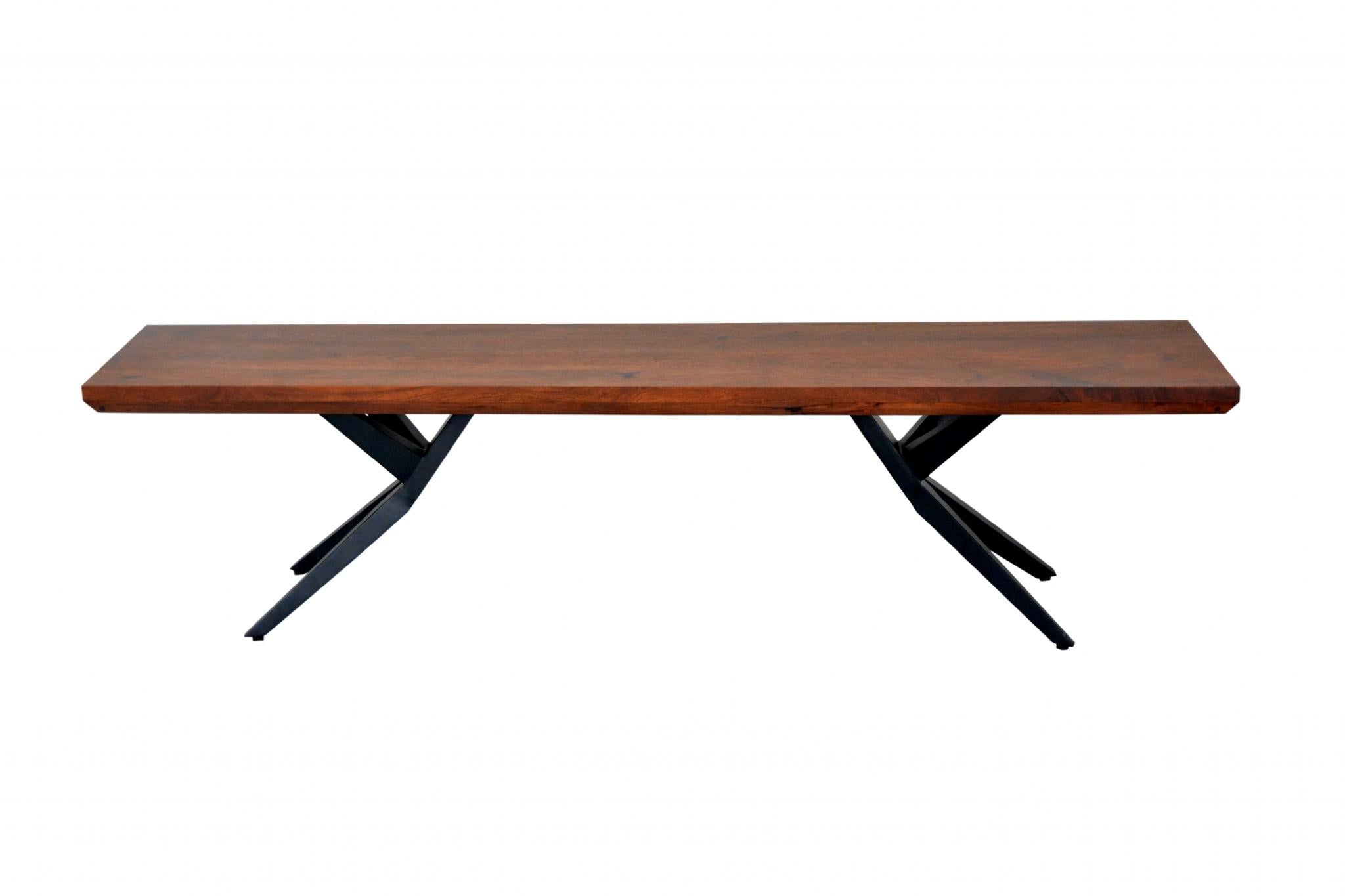 Brown Black Wood Metal Dining Bench