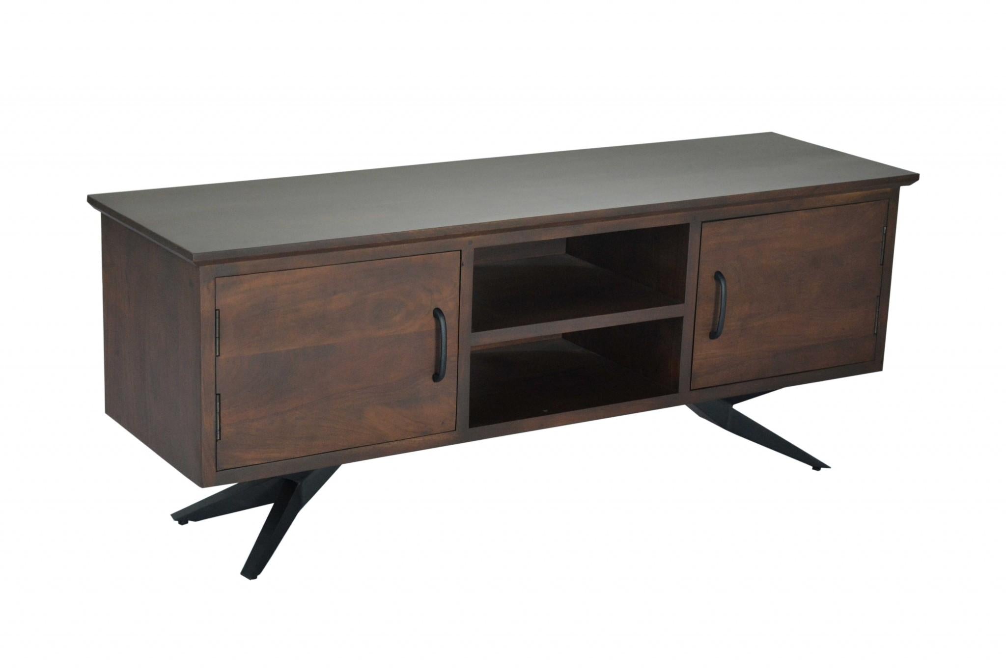 Brown Black Wood Metal Media Unit