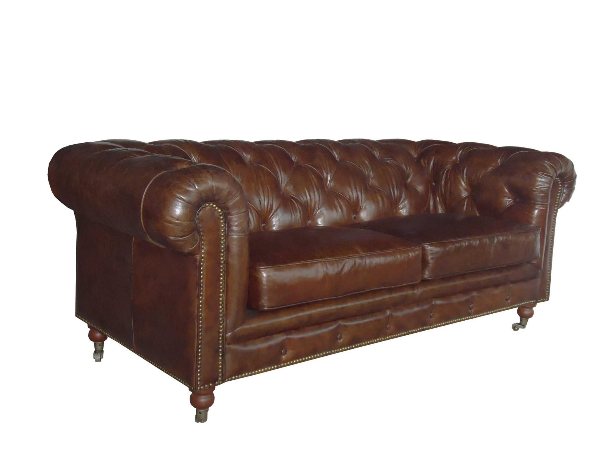 Brown Leather Classic Sofa 2 Places