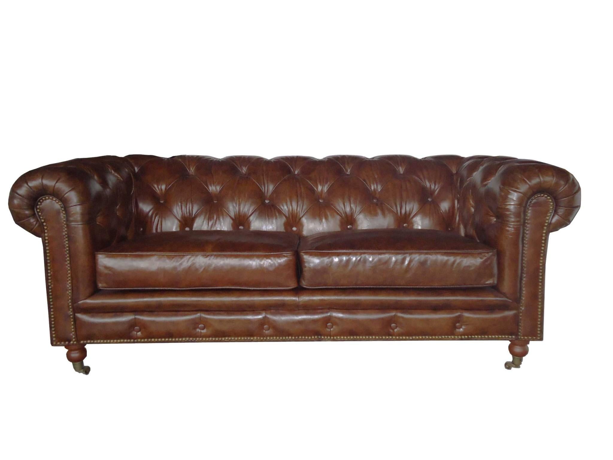 Brown Leather Classic Sofa 2 Places