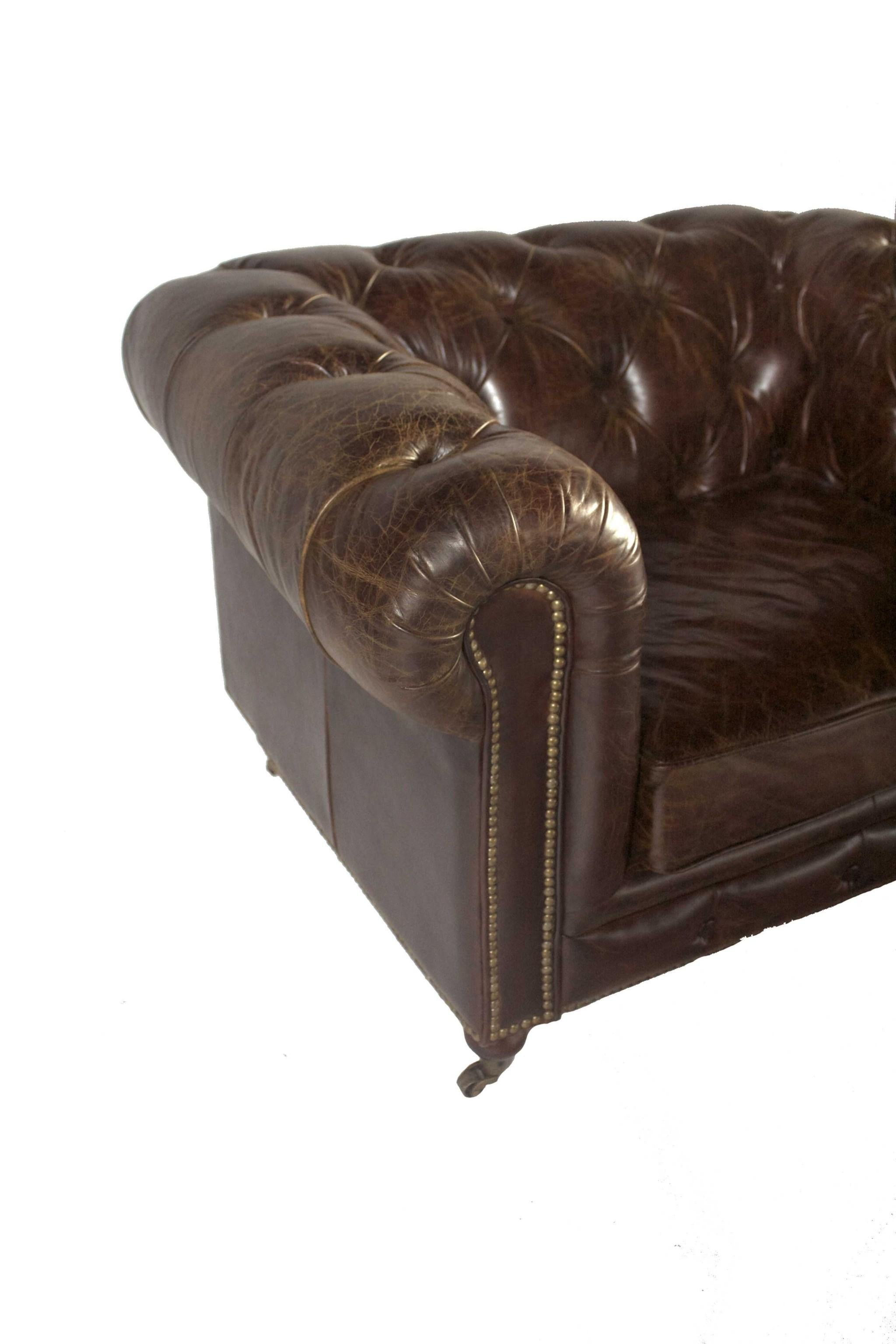 Brown Leather Classic Sofa 1 Places