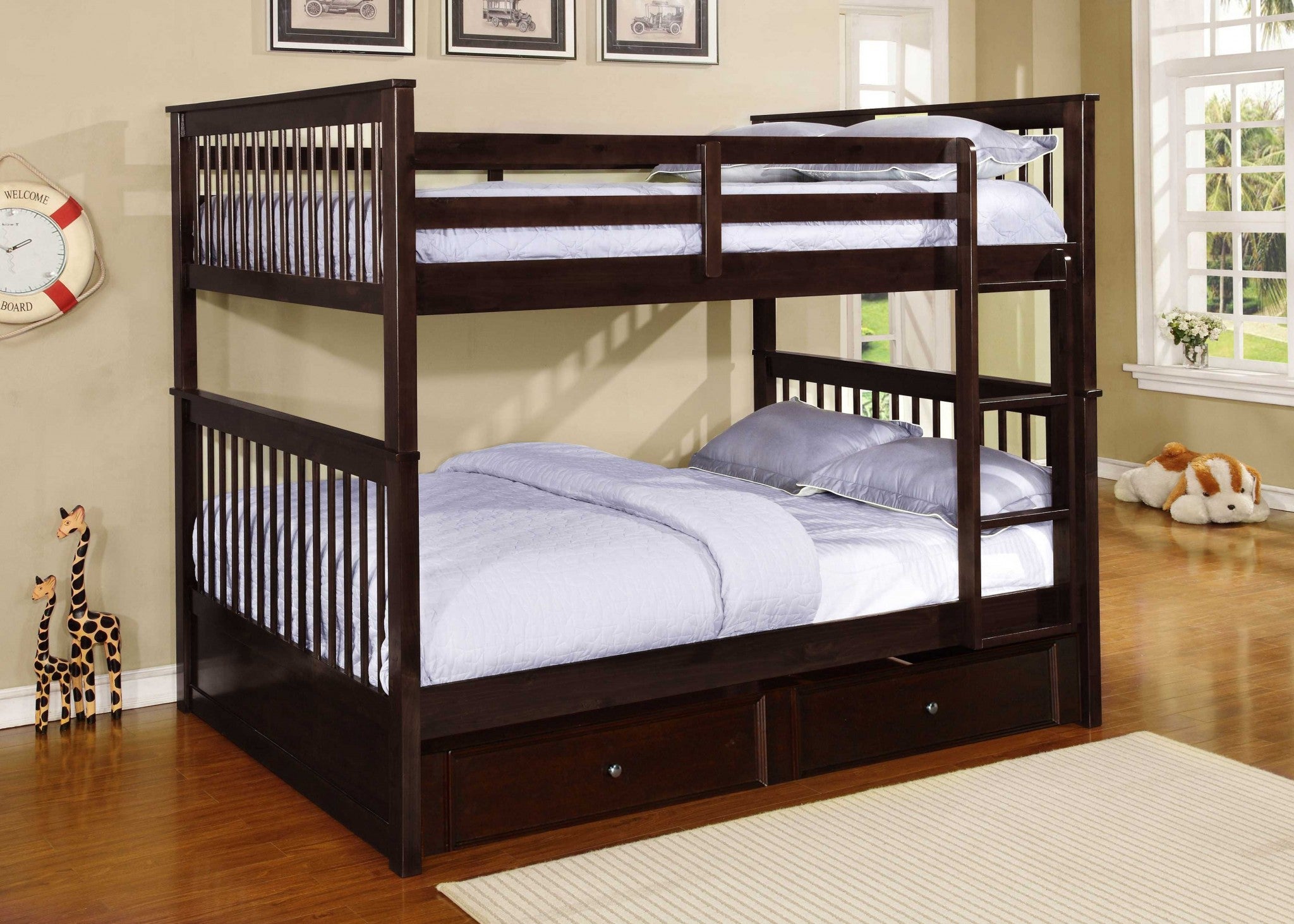 Brown Finish Full over Full Bunk Bed with Trundle Storage Default Title
