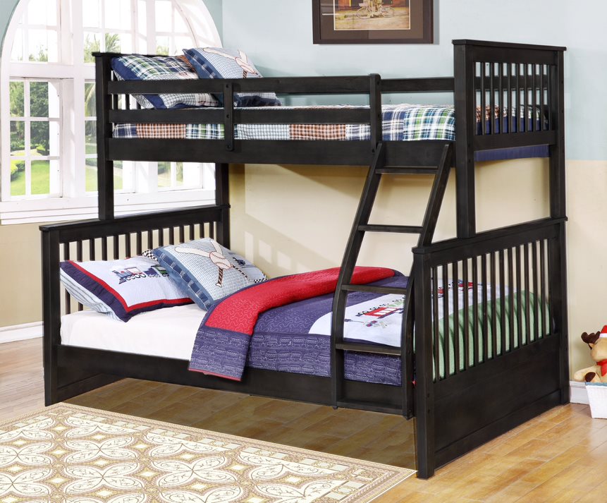 Contemporary Charcoal Black Finish Twin over Full Bunk Bed Default Title