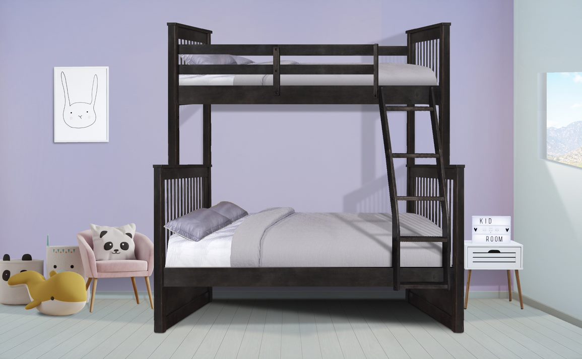 Contemporary Charcoal Black Finish Twin over Full Bunk Bed Default Title