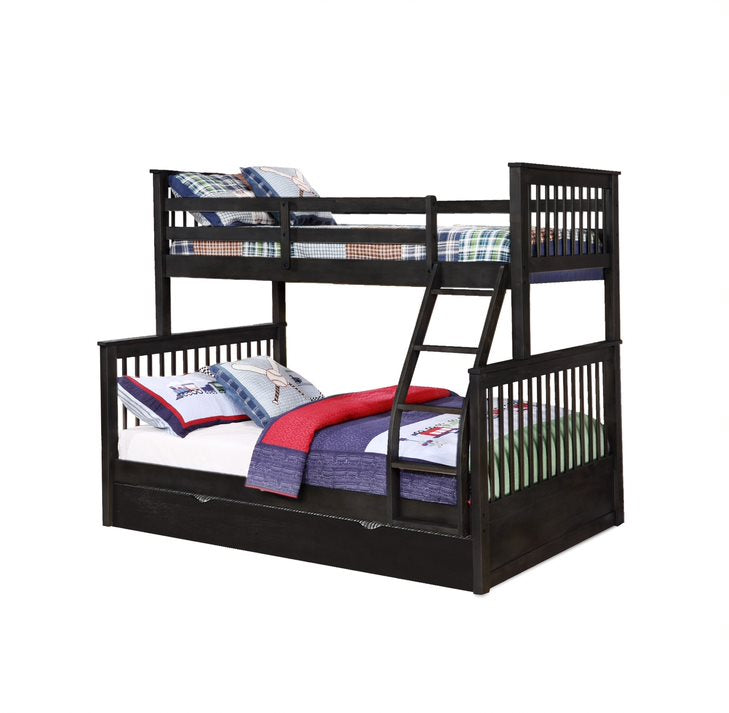 Contemporary Black Finish Twin over Full Bunk Bed with Trundle Default Title