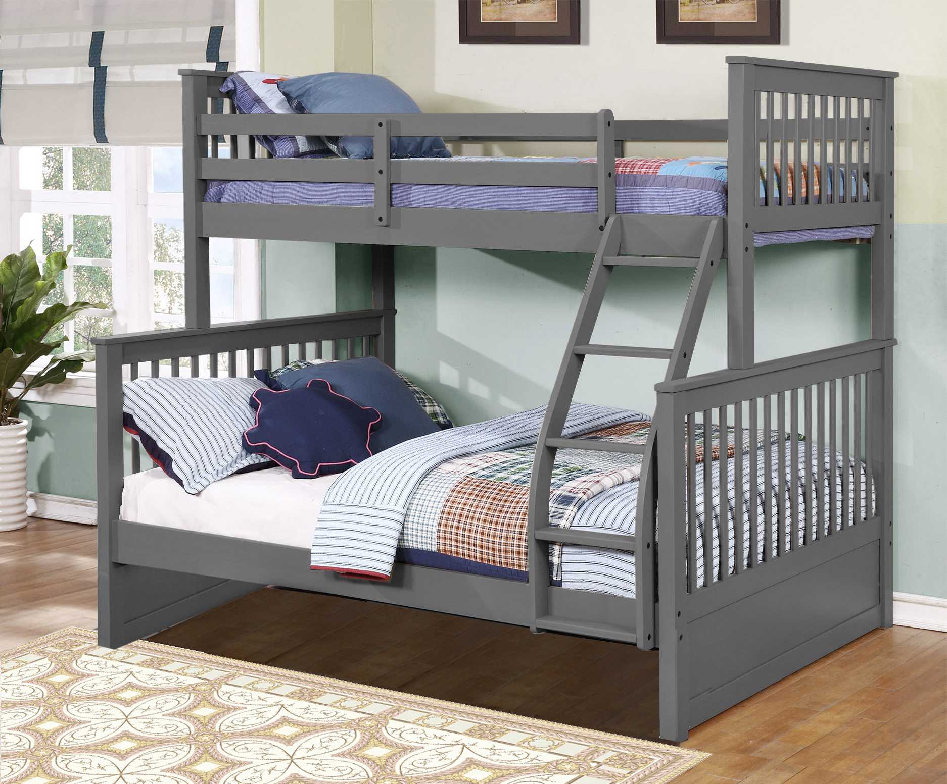 contemporary Grey Finish Twin over Full Bunk Bed Default Title