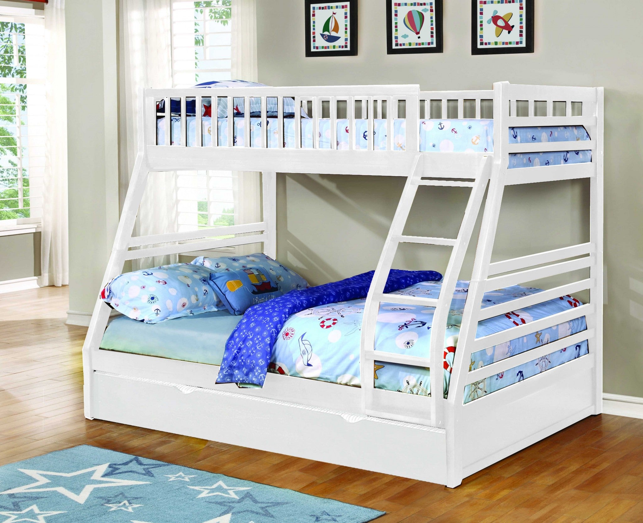 White Finish Twin over Full Bunk Bed with Trundle Default Title