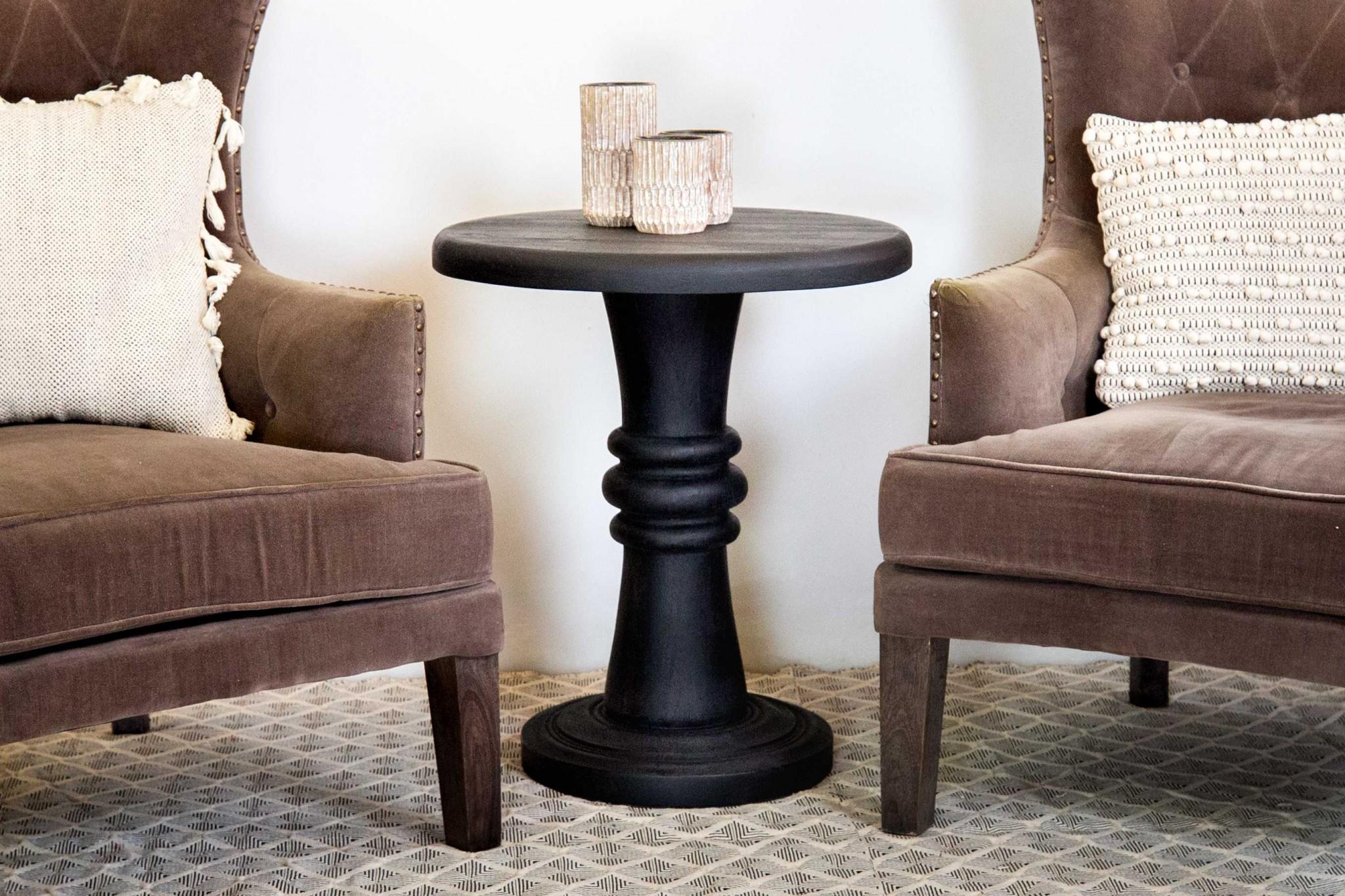 Rustic Black Pedestal End Table